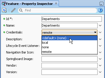 Security options in the Property Inspector.