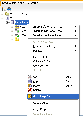 Go to Page Definition from Structure Pane