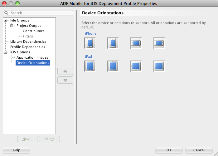 Select the type of device orientation.