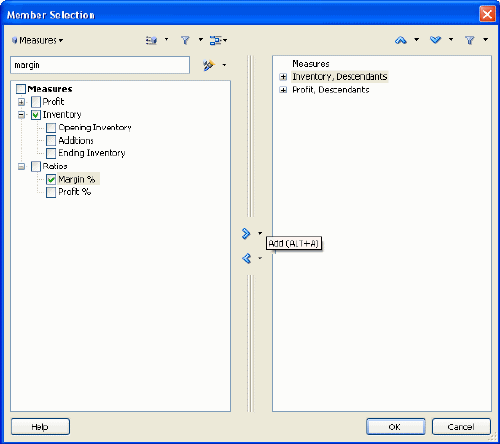 Member selection dialog box as described in this section