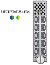 image:Figure shows locations of the Eject and Status LEDs on the 10 Gigabit Ethernet Module.