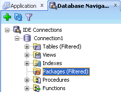 データベース・ナビゲータでフィルタが適用されたノード