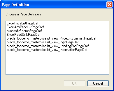 ページ定義ファイルを選択するダイアログ・ボックス