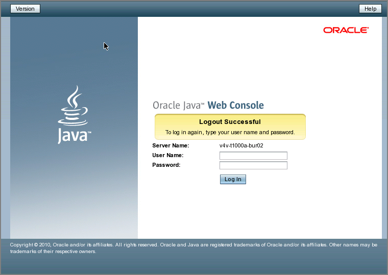 image:La figura muestra la página de inicio de sesión de Oracle Java Web Console.
