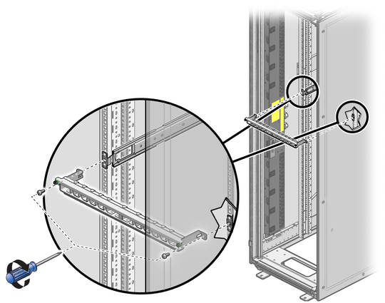 image:Figure shows attaching the CMA to the rack slide assemblies.