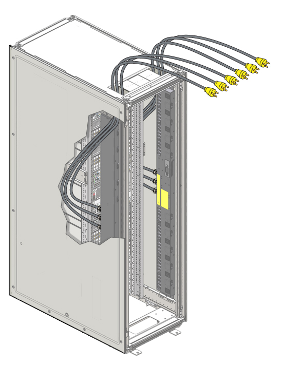 image:Figure shows routing of power cords from the top of the rack.