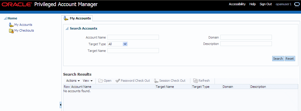 Screenshot of Console when logged-in as a Self-Service user