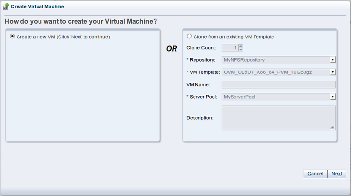 この図は、「Create Virtual Machine」ダイアログ・ボックスを示しています。