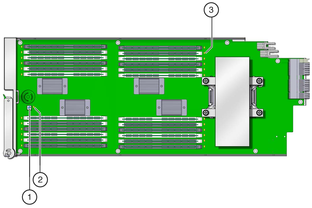 image:An illustration with call outs showing the location of the                                 components in the DIMM Fault Remind test circuit.