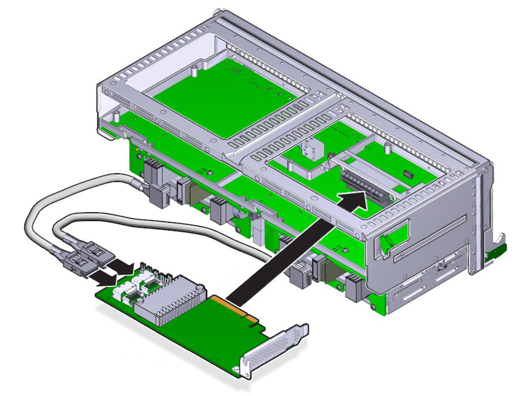 image:An illustration showing the installation of the HBA                                     card.