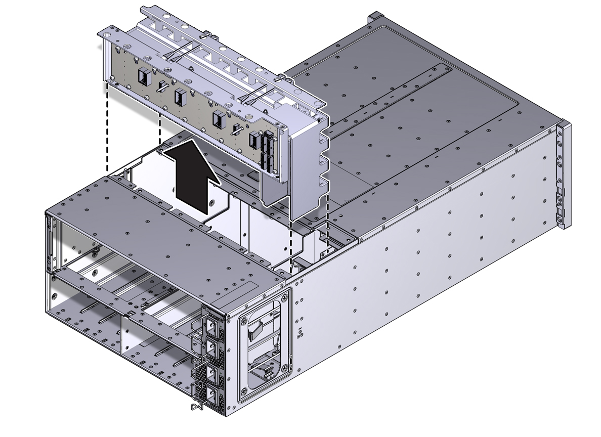 image:An illustration showing the midplane assembly lifted out of the                             server.