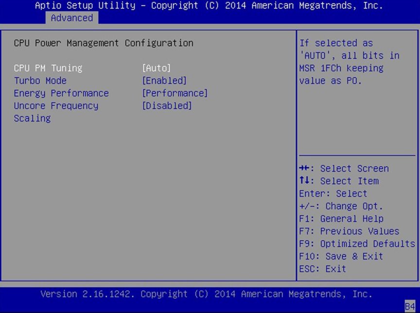 image:Screen capture showing the CPU Power Management Configuration                         screen.