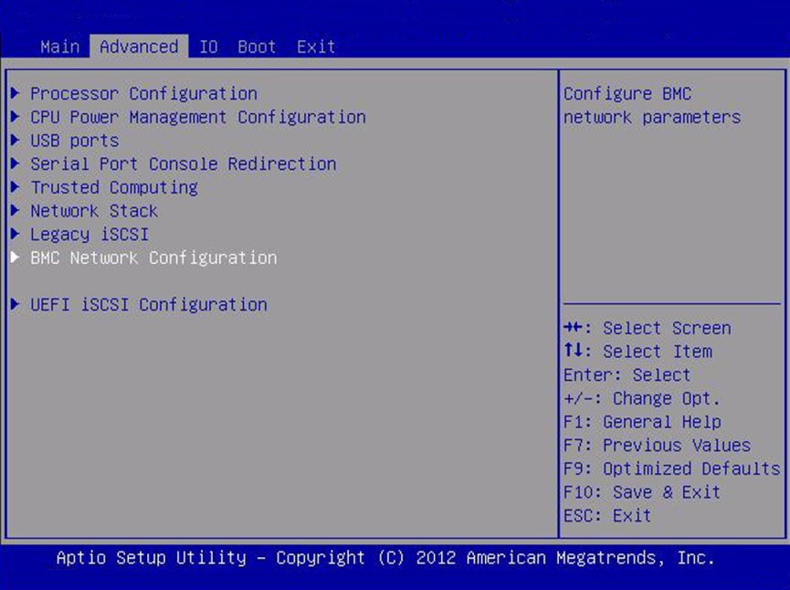 image:Screen capture showing the BMC Network Configuration screen.