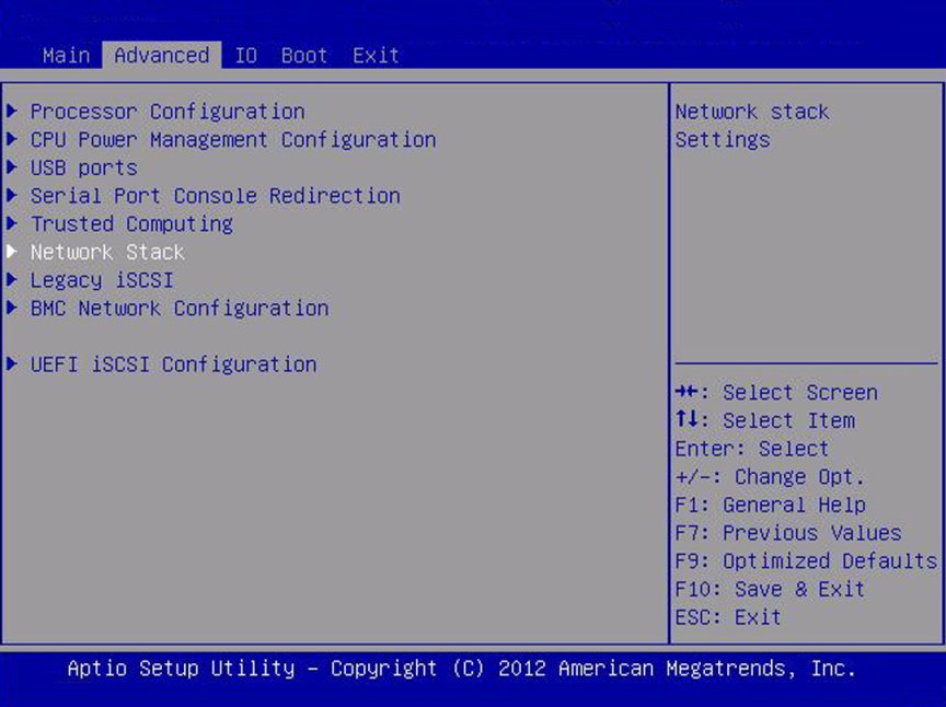 image:Screen capture showing the Network Stack screen.