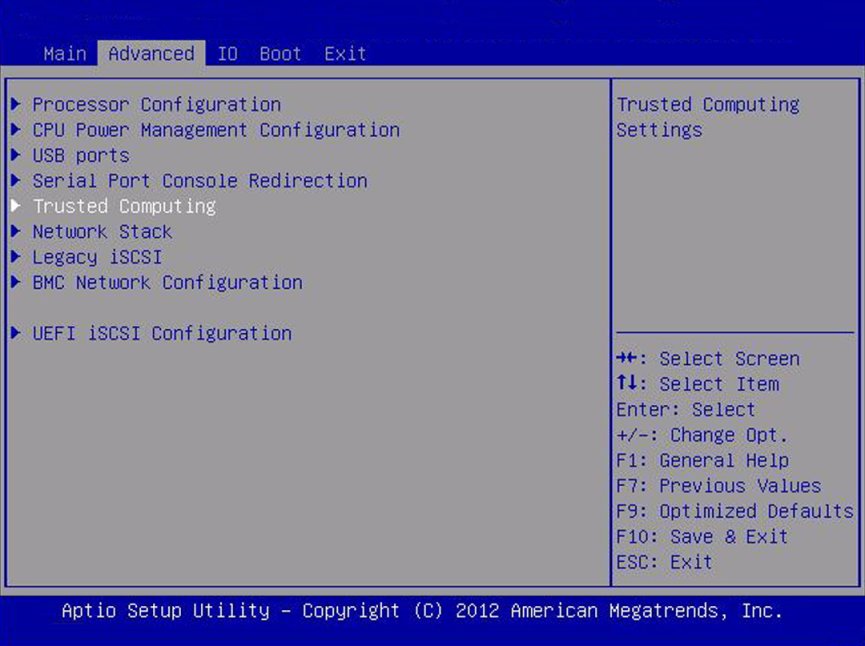 image:Screen capture showing the Advanced Trusted Computing screen.
