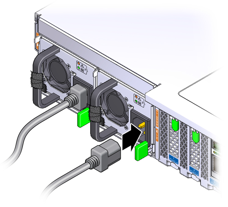 image:An illustration showing the storage server power cables.