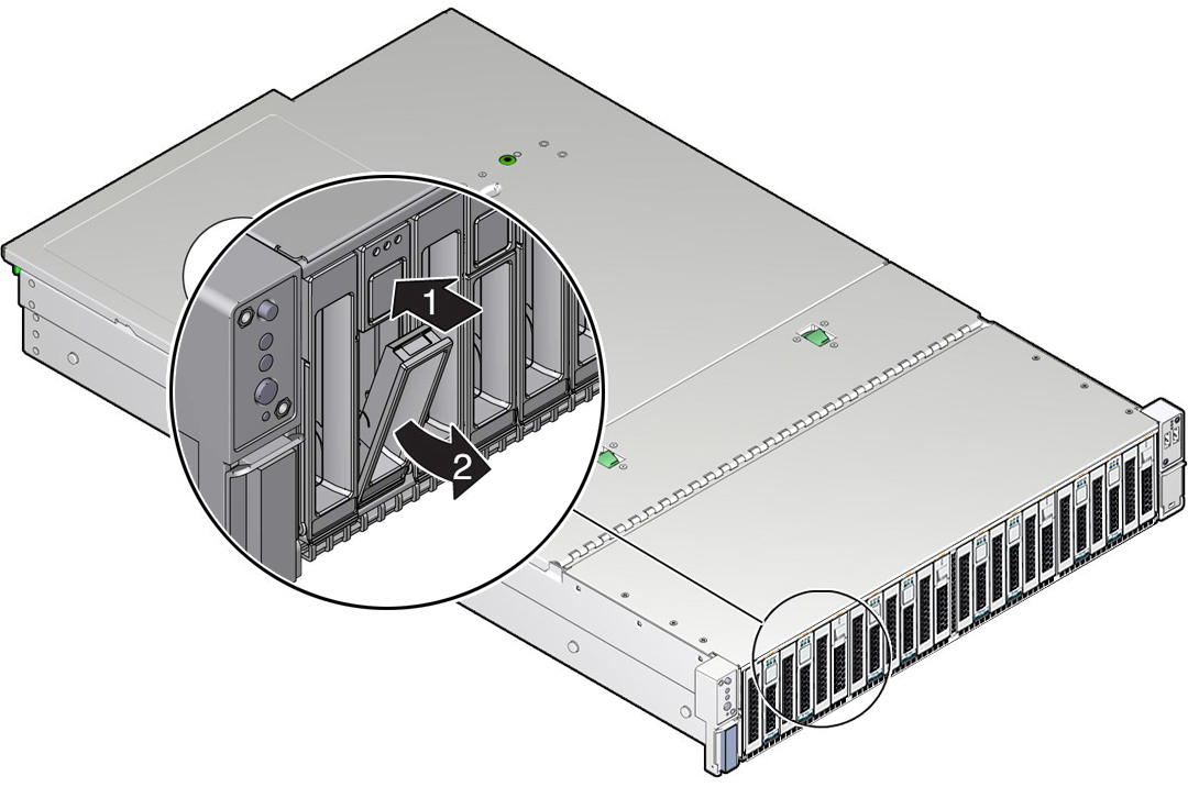 image:Figure showing the location of the storage drive release button and                         latch.