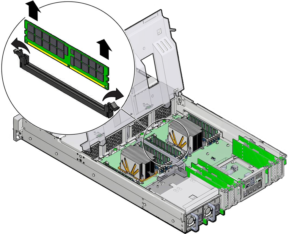 image:Figure showing a memory DIMM being removed from the storage                               server.