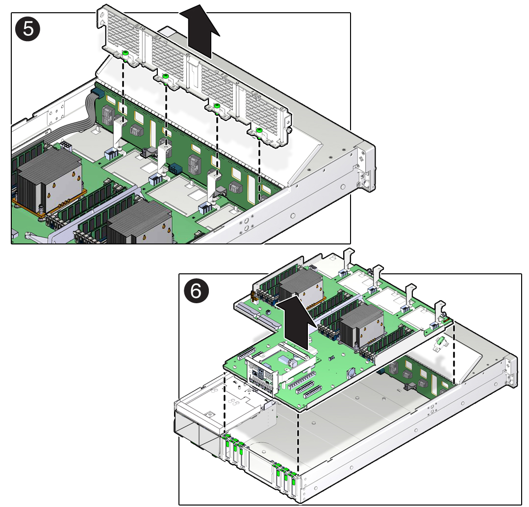 image:Figure showing the motherboard assembly being removed from the                               storage server.