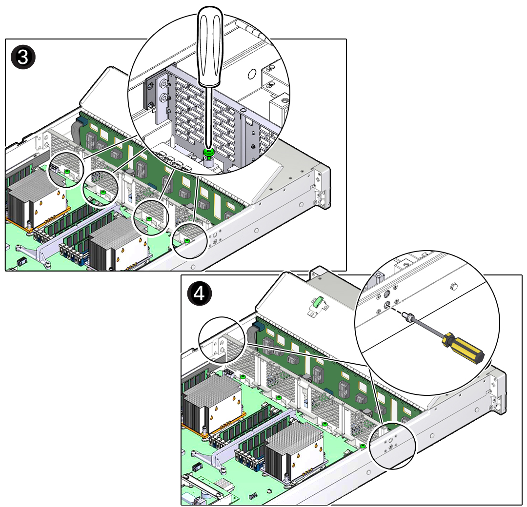 image:Figure showing the chassis mid-wall being secured in the storage                               server.