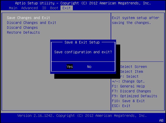 image:This figure shows the settings on the BIOS Save and Exit                         screen.