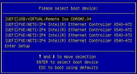 image:Screen showing the Select Boot Device menu in UEFI Boot                                         Mode.