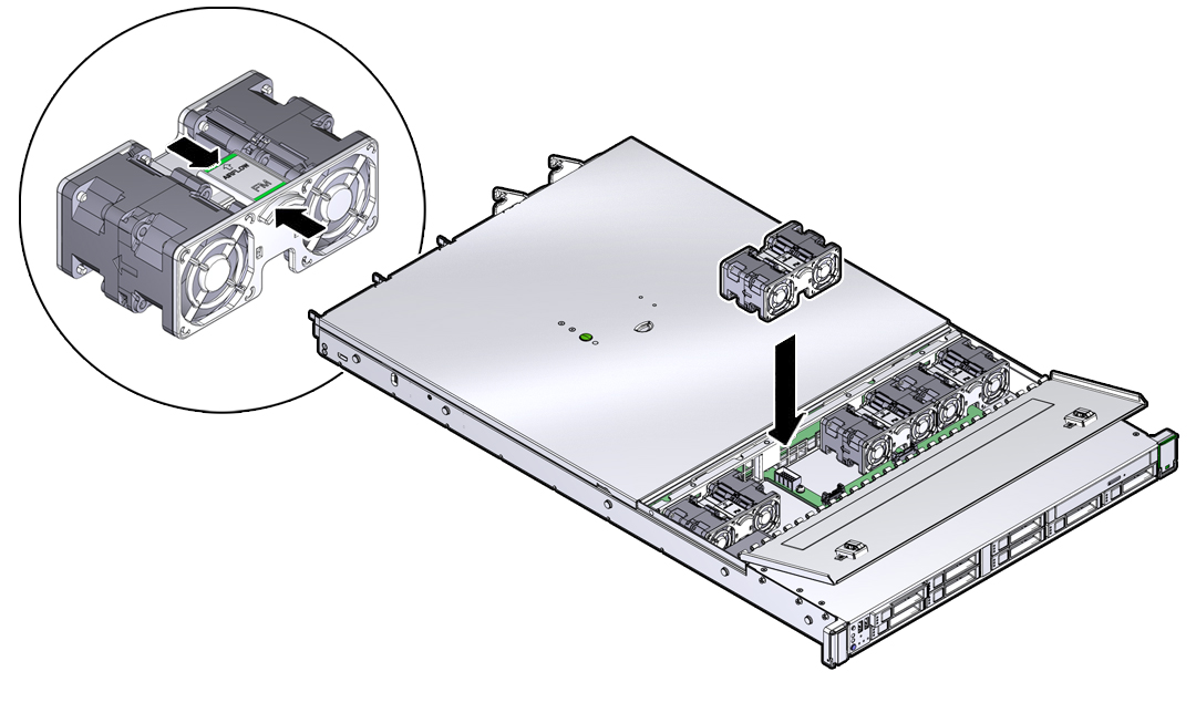 image:Graphic showing fan module                                 installation.