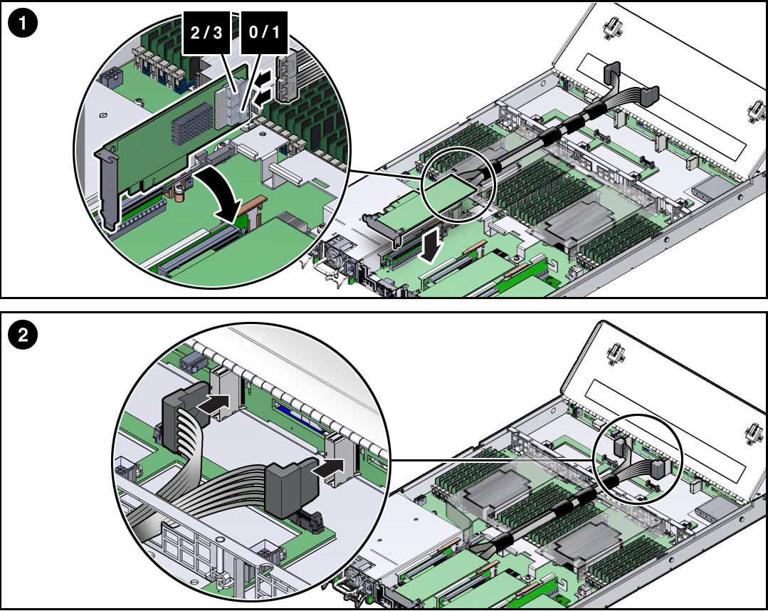 image:Figure showing how to install the NVMe cables.