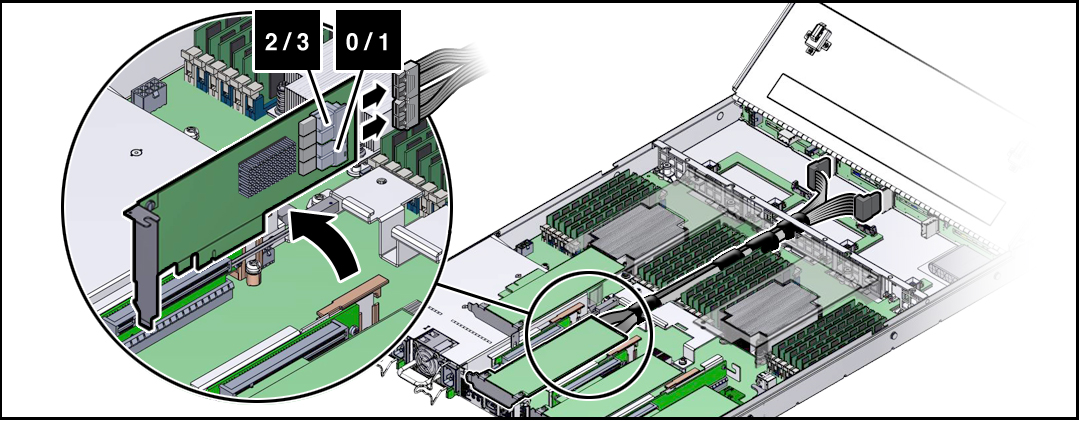 image:Figure showing how to remove the PCIe NVMe switch card from                                 PCIe slot 1.