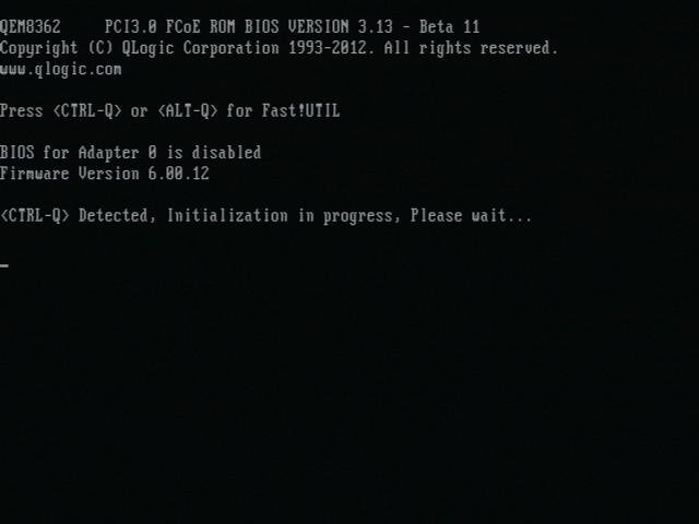 image:Figura en la que se muestra la pantalla de inicio de Fast!UTIL, de QLogic, cuando el adaptador está en modo de FCoE.