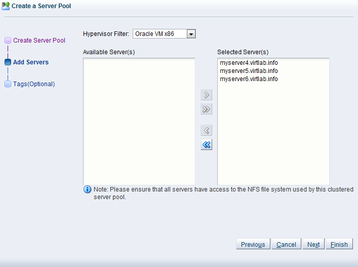 This figure shows the Add Servers step in the Create a Server Pool wizard.