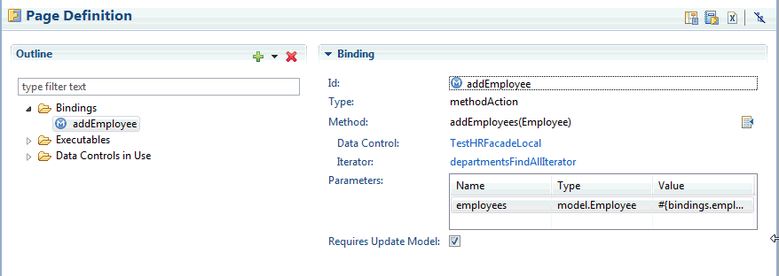 methodAction binding on the Page Definition