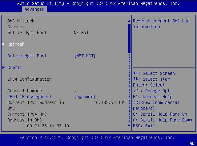 image:BIOS 設定の SP ネットワークアドレス画面の図。