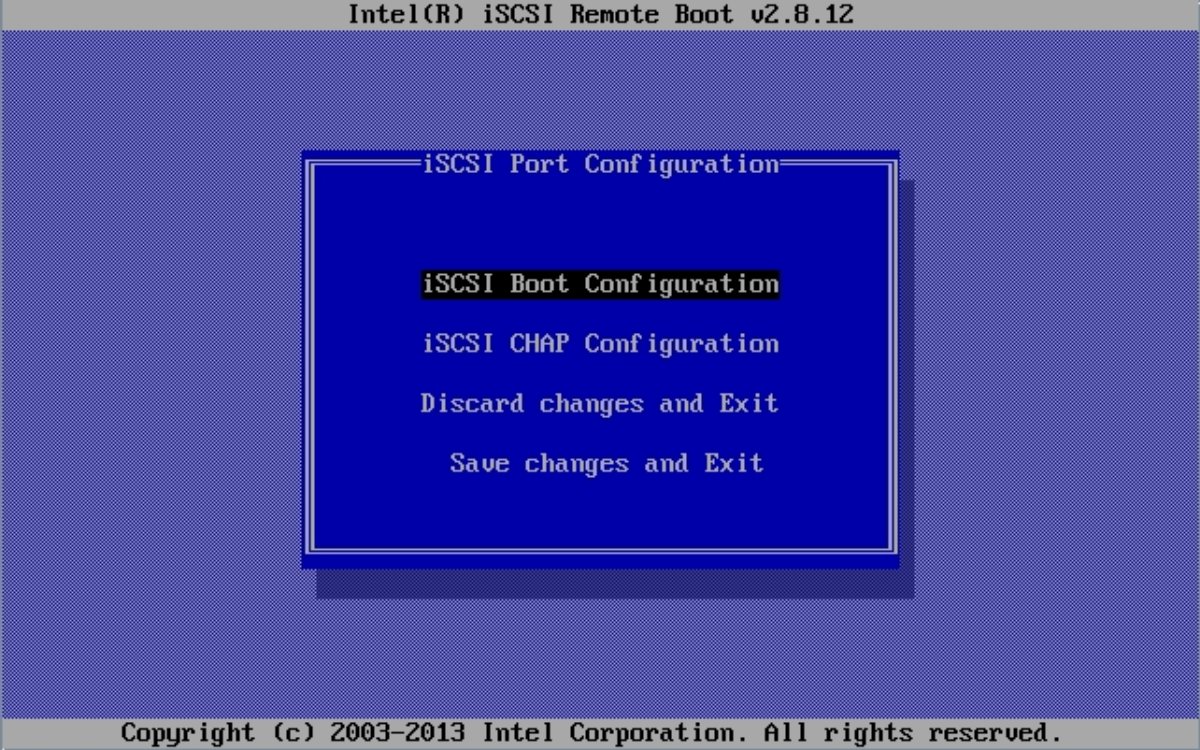 image:图中显示了 BIOS 的 “iSCSI boot configuration“ 页面。