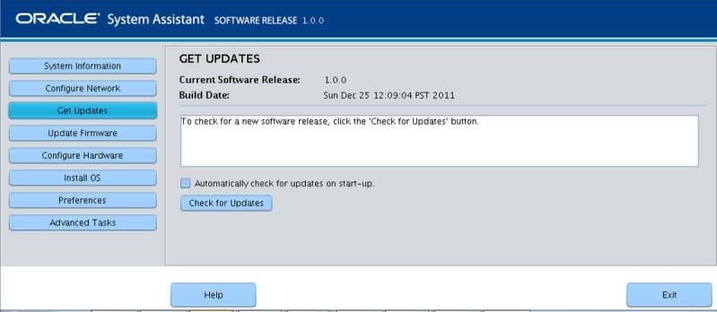 image:此图显示了 Oracle System Assistant 中的 “Get Updates“ 屏幕。