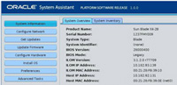 image:Captura de pantalla en la que se muestra la pantalla System Overview (Descripción general del sistema) de Oracle System Assistant.