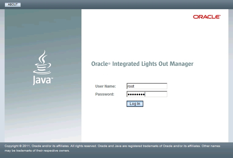 image:Captura de pantalla en la que se muestra la pantalla de inicio de sesión de Oracle ILOM.