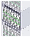 image:Sun Blade 6000 모듈식 시스템 섀시 슬롯이 포함된 랙의 그림입니다.