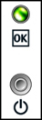 image:電源 OK インジケータとボタンを示す図