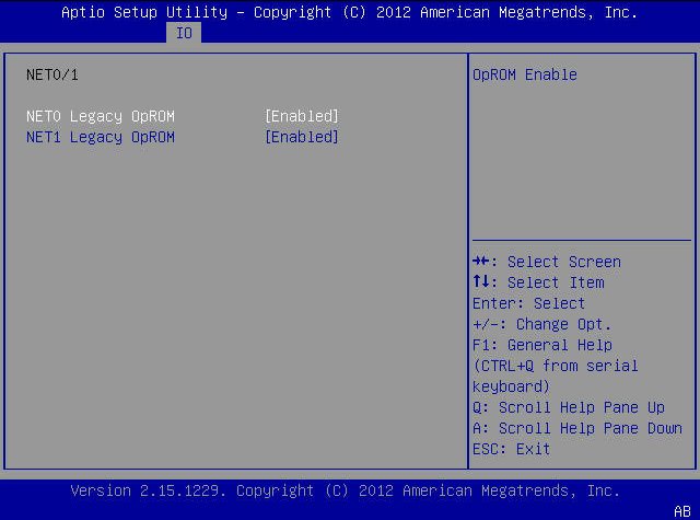 image:BIOS 設定ユーティリティー「I/O」メニュー画面のスクリーンショット。