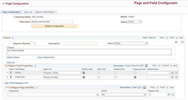 Page and field configurator page