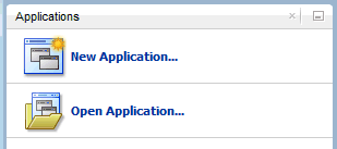 This screenshot shows the Applications window buttons with the option to create a new application or open an existing one