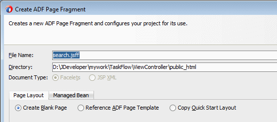 This screenshot shows the dialog with the name of the page highlighted and the default option create blank page selected