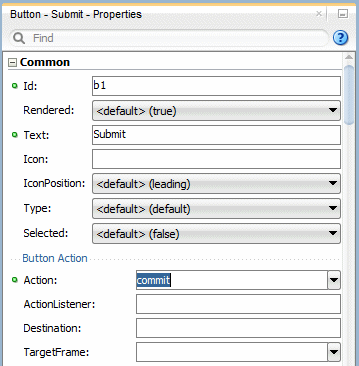 This screenshot shows where to select commit in the expanded Common tab of the Properties window