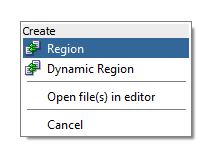 This screenshot shows only the drop menu that displays in the page editor with the options region and dynamic region