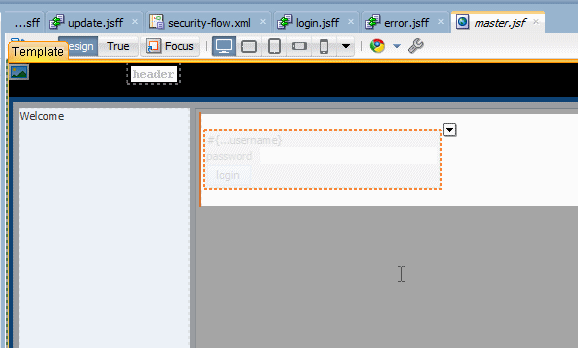 This screenshot shows the region in the master page in the page design editor
