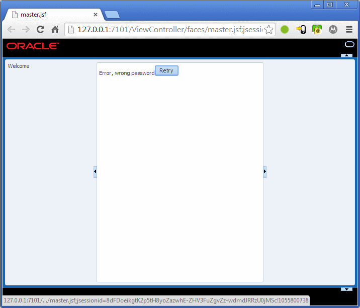 This screenshot shows the error page in the browser
