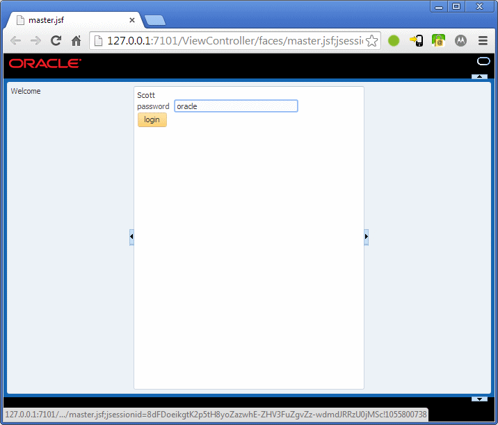 This screenshot shows the login page with oracle as the password
