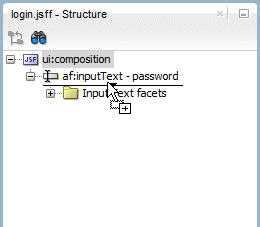 This screenshot shows where to drag and drop the button component into the Structure window below the input text component
