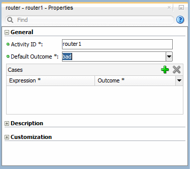 This screenshot shows where to select the default outcome in the expanded General tab of the Properties window